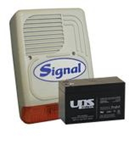 SIGNAL PS-128A + 7 Ah akkumulátor Kültéri hang-fényjelző szabotázsvédett fémházban PS128A