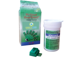 Vércukor tesztcsík Wellmed EasyTouch GU GC GCU vércukormérő készülékhez 25db-os