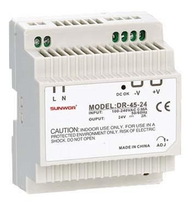 SUNWOR DR-45-12 DIN sínre szerelhető kapcsolóüzemű tápegység 12 VDC 3.8 A DR4512