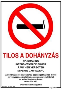 JKH Tábla öntapadós matrica A4 TILOS A DOHÁNYZÁS 3427100