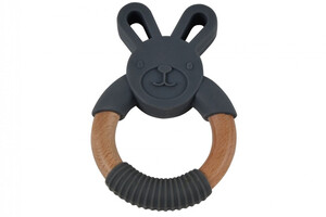 Nyuszis szilikon és fa rágókarika szürke, Magni Magni2905