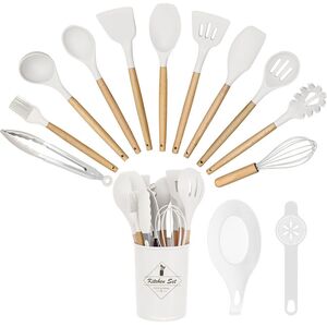 14-darabos konyhai eszközkészlet hőálló szilikon fejjel tartóval fehér HOP1001658-1