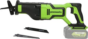 Orrfűrész akkumulátoros Greenworks GD24RS 24v, vmélység fa: 210mm, fém: 20mm, akku-töltő nélkül 1200407-GW