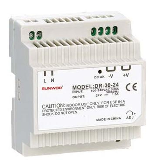 SUNWOR DR-30-12 DIN sínre szerelhető kapcsolóüzemű tápegység 12 VDC 2 A DR3012