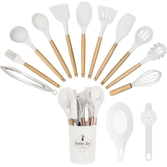 14-darabos konyhai eszközkészlet hőálló szilikon fejjel tartóval fehér HOP1001658-1