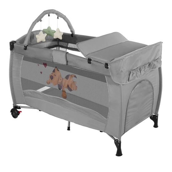 Utazóágy pelenkázó lappal játékhíddal szürke HOP1001795