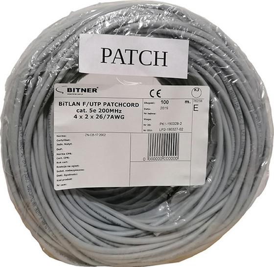 Tömör 4 x 2 x 0,5 U/UTP CAT.5e 200MHz Bitner 100m 120794