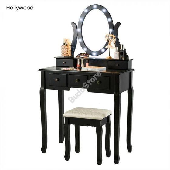 Tükrös fésülködő asztal Hollywood fekete HOP1000990-2