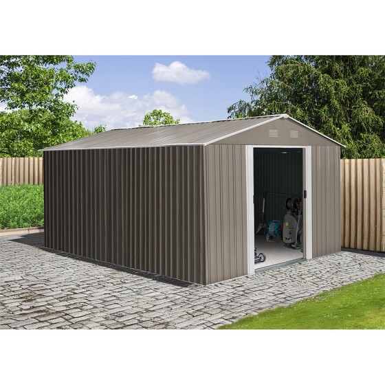 Riwall RMSA 12x10 Brown - fém kerti tároló 3 x 3,7 m nyeregtetővel (barna) - SD-X1210-H170C-B